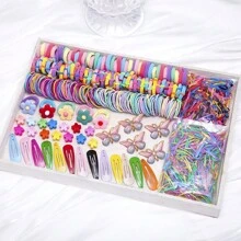 1190件套女孩闪亮蝴蝶发夹、花朵发圈组合套装 - 小花朵发爪、弹力发圈、发绳、不伤发发圈、发饰、日常发夹、发饰礼品 - 彩色 - 查看 1
