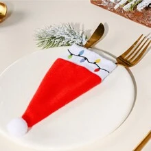 1套(4入組) - 聖誕帽形餐具袋,創意餐具收納袋,為聖誕裝飾和節日氛圍營造設置 - 彩色 - 查看 6