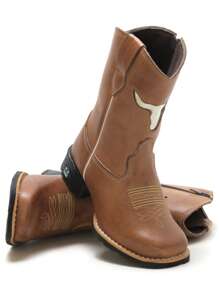 Bota Texana Country Infantil RR Botas Com Bordado Boi Bico Quadrado