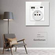 White French Plug Usb+type-c Wall Charger - White - View 7