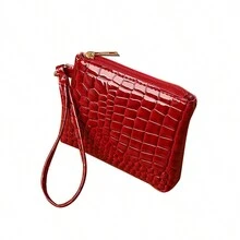 1個女性復古pu皮實色小錢包手提包,禮品配件 - 紅色 - 查看 4