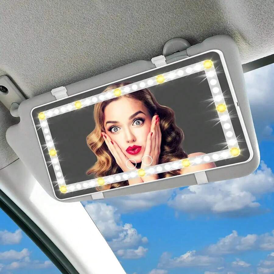 Rechargeable Led Car Vanity Mirror Sun Visor & Light Up Mirror With Led Lights For Makeup Touch