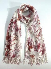 1條印花長圍巾,帶流蘇,材質為聚酯纖維 - 彩色 - 查看 2