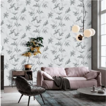 1 卷藍色鄉村風格花卉壁紙,帶復古歐洲浮雕葉子,非常適合臥室客廳酒店裝飾 - 淺灰色 - 查看 1