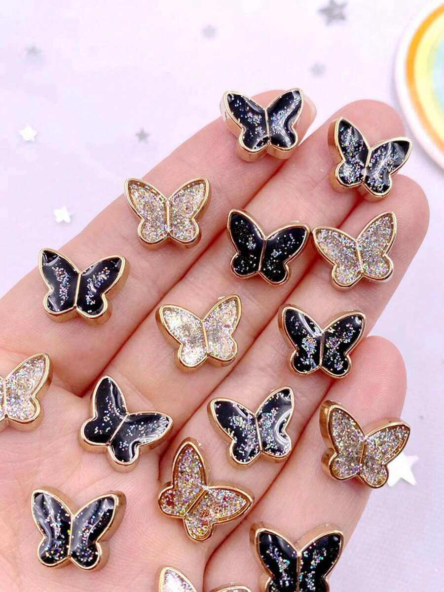 30pcs Random Mixed Color Acrylic Butterfly, Rhinestone & Resin Bead Flat Back Cabochons For Jewelry Making, Scrapbooking, Diy Craft - Multicolor - View 1