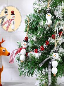 80 顆聖誕雪人木珠冬季木珠聖誕水牛格子木圓珠聖誕節印花木珠帶 Diy 麻線圍巾木珠工藝品 - 紅白色 - 查看 3