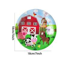 10 个 18 厘米农场动物牛、马、猪图案一次性纸盘，适用于动物主题生日派对装饰 - 查看 2