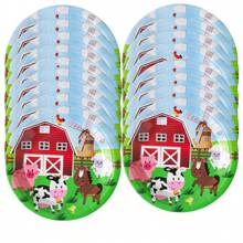 10 个 18 厘米农场动物牛、马、猪图案一次性纸盘，适用于动物主题生日派对装饰 - 查看 1