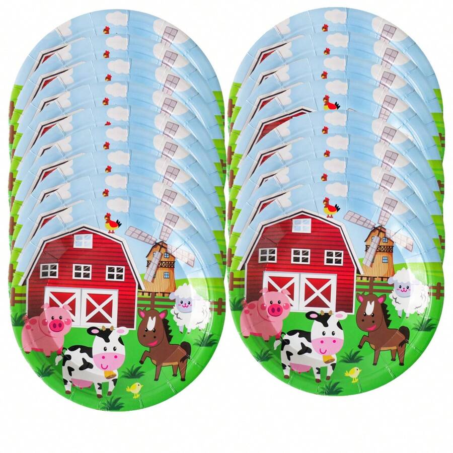 10 个 18 厘米农场动物牛、马、猪图案一次性纸盘，适用于动物主题生日派对装饰 - 查看 1