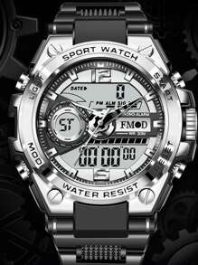 多功能雙顯示電子石英手錶,夜間照明,適合商務和戶外運動,新設計 - 黑色 - 查看 2