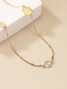 1pc Vintage Simple Full Rhinestone Metal Style Long Necklace Sweater Chain, Can Be Worn Alone Or Stacked - Gold - View 5