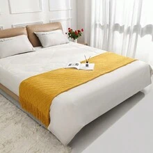 1 件純色柔軟沙發毯舒適流蘇披肩床罩床腳 - 黃色 - 查看 2