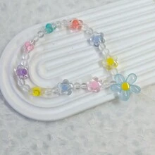 1pc New Anti-fall Starry Sky Glitter Diy Colorful Flower Rope Tpu Dropproof Case With Strap For Women Compatible With Iphone, Samsung, Oppo And Other Android Phones - White - View 5