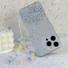 1pc New Anti-fall Starry Sky Glitter Diy Colorful Flower Rope Tpu Dropproof Case With Strap For Women Compatible With Iphone, Samsung, Oppo And Other Android Phones - White - View 1