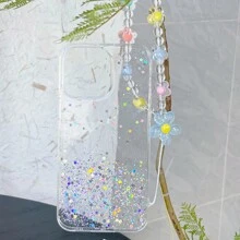 1pc New Anti-fall Starry Sky Glitter Diy Colorful Flower Rope Tpu Dropproof Case With Strap For Women Compatible With Iphone, Samsung, Oppo And Other Android Phones - White - View 7
