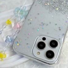1pc New Anti-fall Starry Sky Glitter Diy Colorful Flower Rope Tpu Dropproof Case With Strap For Women Compatible With Iphone, Samsung, Oppo And Other Android Phones - White - View 3