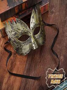 1pc Antique Gold Decorated Unique Carved Saw-tooth Style Mask, Perfect For Party And Dancing - Gold - View 5