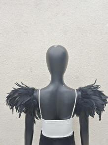 2pcs Plus Size Feathered Shoulder Pads Party Decoration Gothic Feather Dress-Up Props Halloween - Black - View 2
