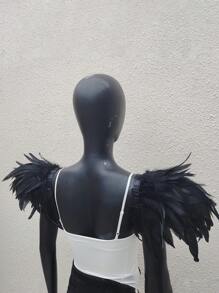 2pcs Plus Size Feathered Shoulder Pads Party Decoration Gothic Feather Dress-Up Props Halloween - Black - View 3