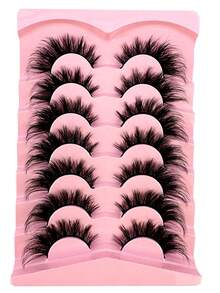 HBZGTLAD 7對條紋睫毛蓬鬆的貂毛睫毛3d假睫毛音量睫毛假睫毛戲劇性凌亂的貂毛睫毛輕柔長眼揚起外眼角外型的睫毛延伸套裝完整的睫毛條,以增長和增加眼睛美妝外角 - 黑色 - 查看 8