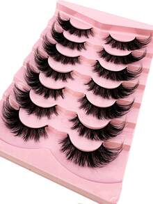 HBZGTLAD 7對條紋睫毛蓬鬆的貂毛睫毛3d假睫毛音量睫毛假睫毛戲劇性凌亂的貂毛睫毛輕柔長眼揚起外眼角外型的睫毛延伸套裝完整的睫毛條,以增長和增加眼睛美妝外角 - 黑色 - 查看 7