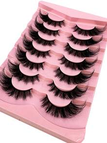 HBZGTLAD 7對條紋睫毛蓬鬆的貂毛睫毛3d假睫毛音量睫毛假睫毛戲劇性凌亂的貂毛睫毛輕柔長眼揚起外眼角外型的睫毛延伸套裝完整的睫毛條,以增長和增加眼睛美妝外角 - 黑色 - 查看 2