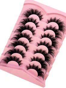 HBZGTLAD 7對條紋睫毛蓬鬆的貂毛睫毛3d假睫毛音量睫毛假睫毛戲劇性凌亂的貂毛睫毛輕柔長眼揚起外眼角外型的睫毛延伸套裝完整的睫毛條,以增長和增加眼睛美妝外角 - 黑色 - 查看 3