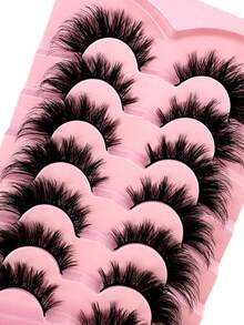 HBZGTLAD 7對條紋睫毛蓬鬆的貂毛睫毛3d假睫毛音量睫毛假睫毛戲劇性凌亂的貂毛睫毛輕柔長眼揚起外眼角外型的睫毛延伸套裝完整的睫毛條,以增長和增加眼睛美妝外角 - 黑色 - 查看 5