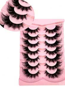 HBZGTLAD 7對條紋睫毛蓬鬆的貂毛睫毛3d假睫毛音量睫毛假睫毛戲劇性凌亂的貂毛睫毛輕柔長眼揚起外眼角外型的睫毛延伸套裝完整的睫毛條,以增長和增加眼睛美妝外角 - 黑色 - 查看 1