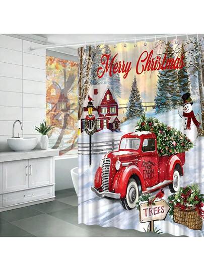 red christmas truck shower curtain