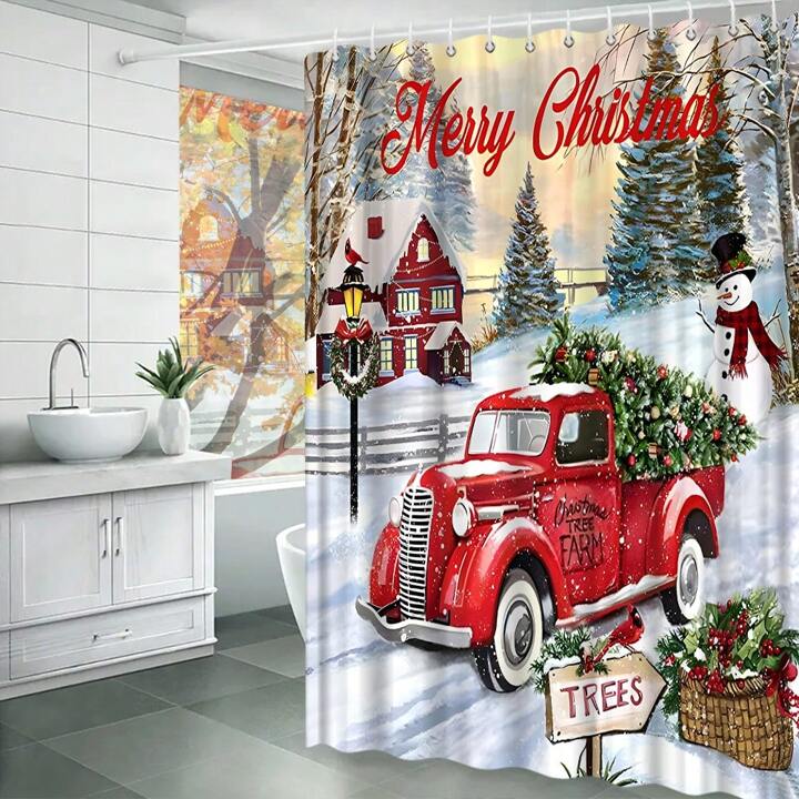 red christmas truck shower curtain