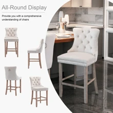 Set of 2 27" Contemporary Counter Height Bar Stools with Button Tufted Decoration and Chrome Nailhead Trim for Kitchen Island or Home Pub, Modern Upholstered - 米色 - 查看 7