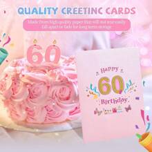 60歲生日卡,立體彈出賀卡,3d彈出賀卡生日賀卡,附信封的生日卡,適用於女性、母親、女孩、男性、朋友、浪漫禮品卡 - 彩色 - 查看 8