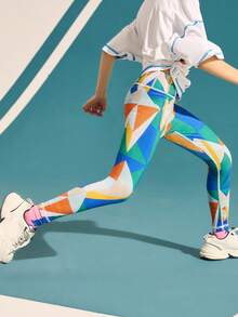 TIGER MINI 青少女彩色拼接舞蹈瑜伽運動打底褲,有多種顏色可選 - 彩色 - 查看 4