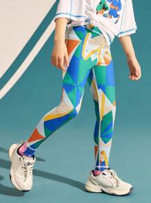TIGER MINI 青少女彩色拼接舞蹈瑜伽運動打底褲,有多種顏色可選 - 彩色 - 查看 1