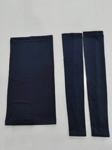 防晒抗紫外线骑行冰丝防晒面颈罩和臂套套装滑雪面罩 - 藏蓝色 - 查看 2