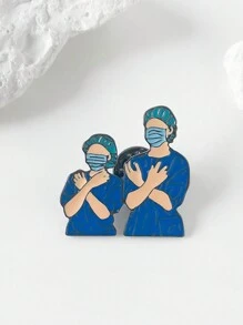 1 件可愛卡通風格醫生胸針,帶閃光裝飾,適合日常佩戴 - 藍色 - 查看 3