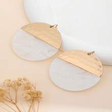 1pair New Arrival Geometric Circular Acetic Acid Texture Statement Earrings, Suitable For Daily Wear - White - View 3