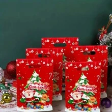 10pcs Christmas Gift Bags With Pearlized Finish For Birthday Party And Candy, Cartoon Themed Party Favor Bags, Christmas - Multicolor - View 4