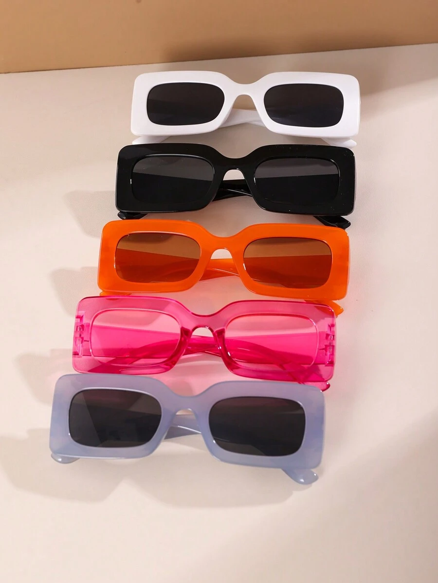 5副/套 时尚方形Y2K风格眼镜，适合夏季海滩，街头风時尚眼鏡配饰，沙滩眼镜，打造街头潮流造型，搭配毛衣、夹克、卫衣、连帽衫、皮裤和工装裤，是夏季海滩度假、户外活动和旅行的理想之选。 - 彩色 - 查看 1