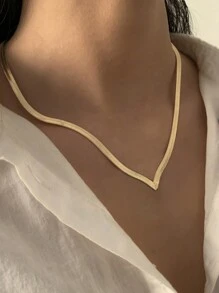 1 件金色简约优雅几何 V 形不锈钢项链 - 金黃色 - 查看 1