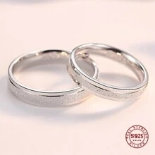 1枚100% 925纯银情侣结婚戒指，简约哑光男女通用订婚戒指，精致珠宝礼品，新娘配饰，情人节礼物 - 銀色 - 查看 6