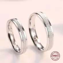 1枚100% 925纯银情侣结婚戒指，简约哑光男女通用订婚戒指，精致珠宝礼品，新娘配饰，情人节礼物 - 銀色 - 查看 5