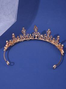 1pc Bridal Simple & Delicate Rose Red Alloy Crown With Rhinestones For Wedding, Prom Tiaras - Hot Pink - View 4