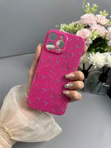 1pc Shockproof Glossy Tpu Painted Floral Printed Phone Case In Pink Compatible With Iphone - Multicolor - View 5