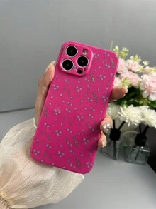 1pc Shockproof Glossy Tpu Painted Floral Printed Phone Case In Pink Compatible With Iphone - Multicolor - View 1