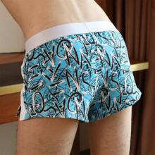 1 件男士時尚透氣平角短褲,包括寬鬆版型全身頭像印花,大尺寸,舒適內衣 - 青碧色 - 查看 3