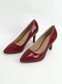 Women's Pointed Toe Stiletto High Heels Low Vamp Pumps - Burgundy - View 6