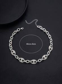 1 pieza Collar de cadena guay con elegante con Diamantes de imitación - Plateado - Ver 4