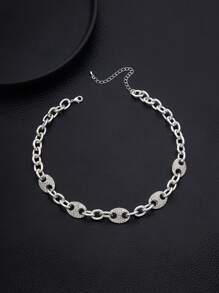 1 pieza Collar de cadena guay con elegante con Diamantes de imitación - Plateado - Ver 1